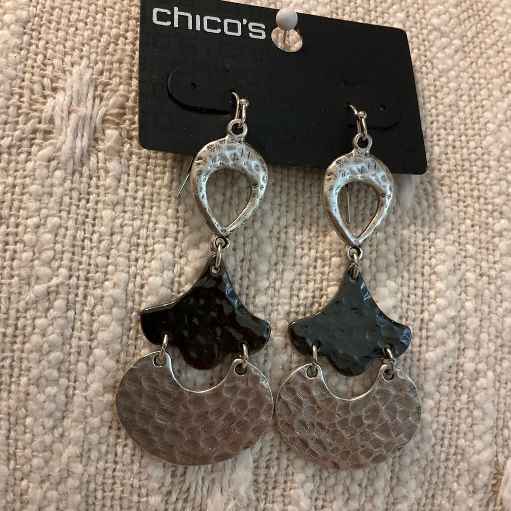 0169-Chico's Silver and Black Dangle‎ Earrings